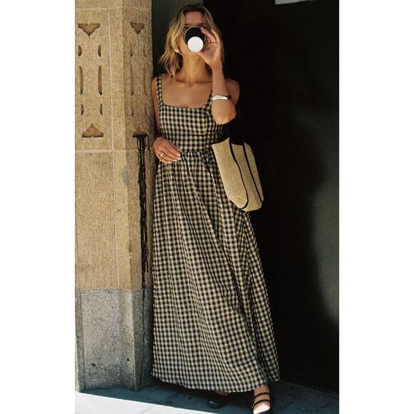 Princess Polly Cartmel Brown Black Check Gingham Maxi Dress 2 Romantic Prairie - Picture 1 of 10